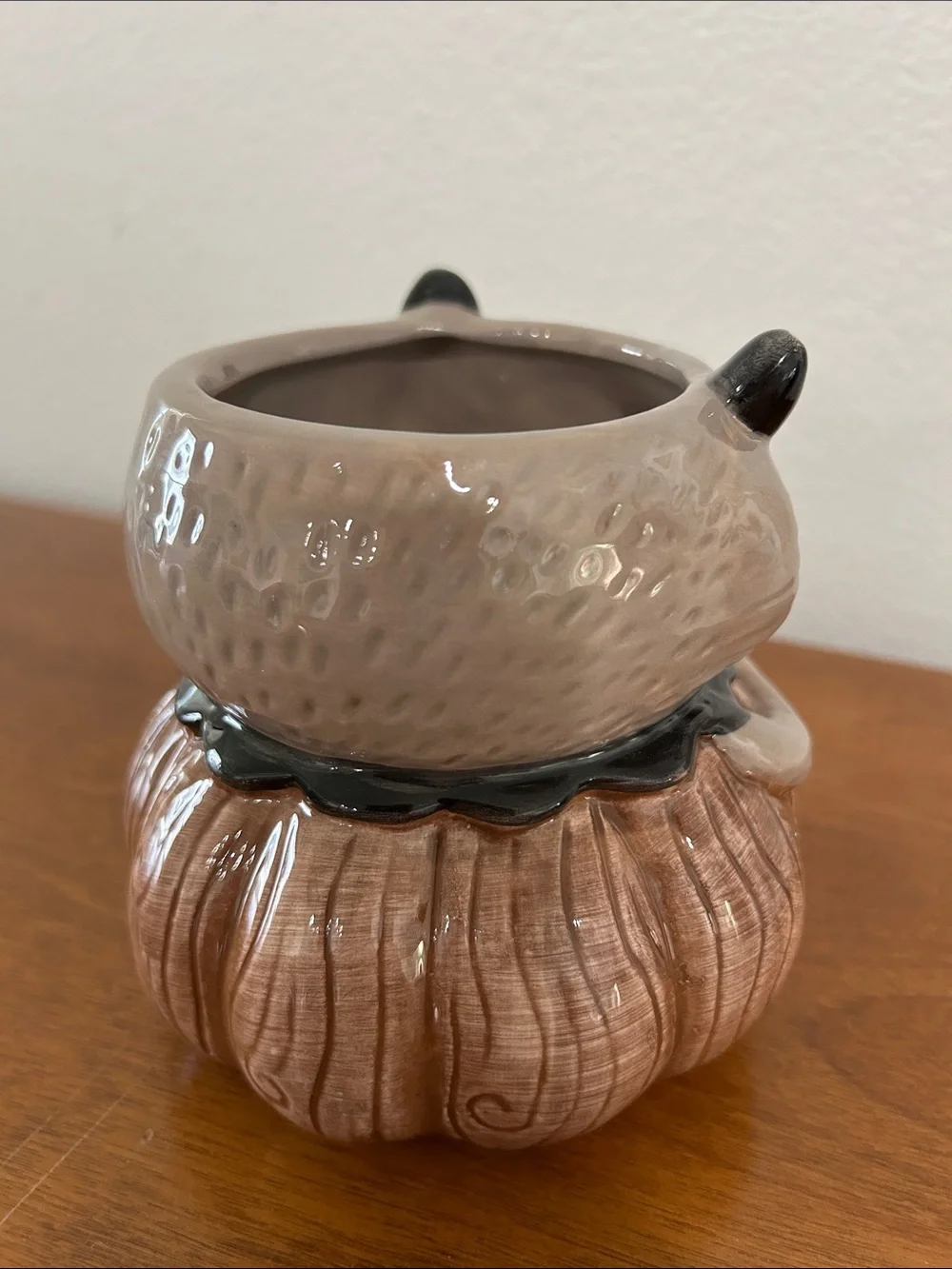 Johanna Parker Fall Handcrafted Brown Raccoon Ceramic Mug with Berry Accent